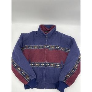 Vintage Cripple Creek Jacket Western Aztec Bomber S/M Mens Purple Navy Made USA